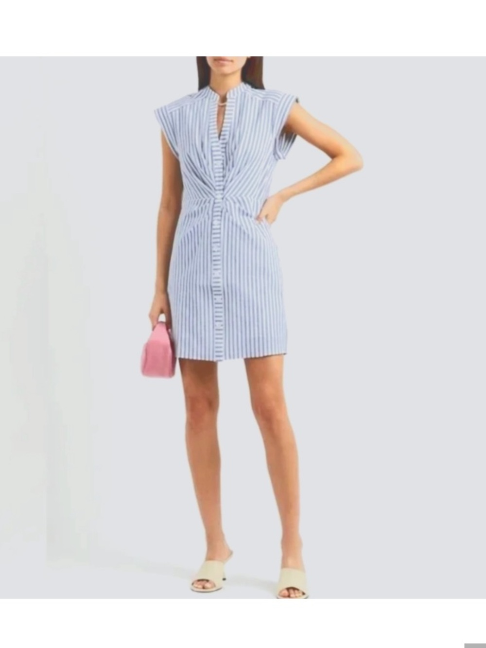 Veronica Beard Blue and White Striped Twist-Front Mini Dress